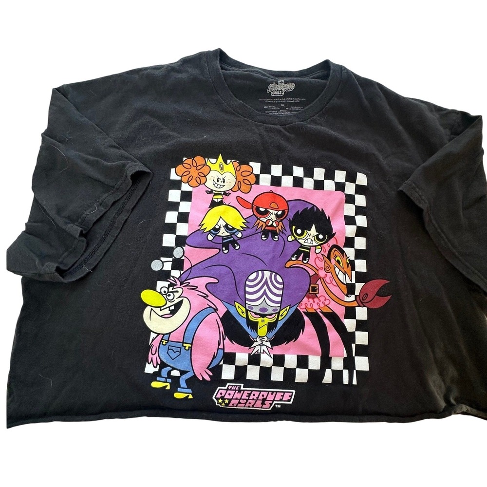 Cartoon Network Powerpuff Girls Villains Crop Top Women XL Black Y2K Graphic Tee